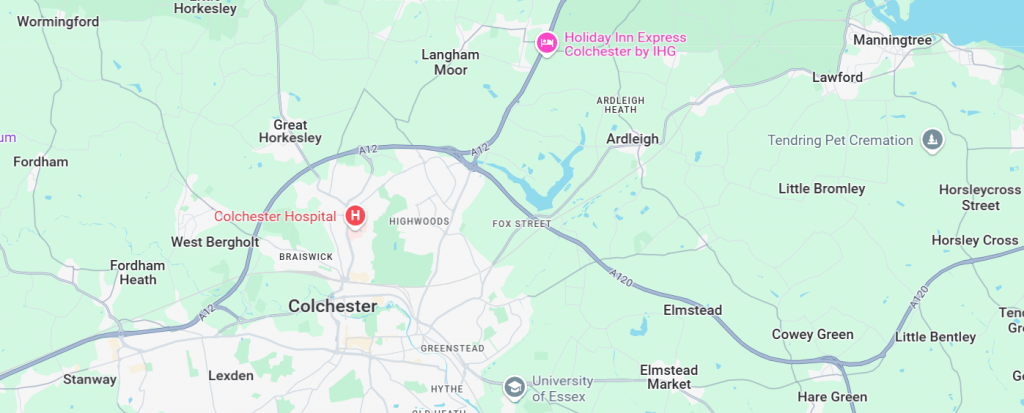 map showing colchester area covered